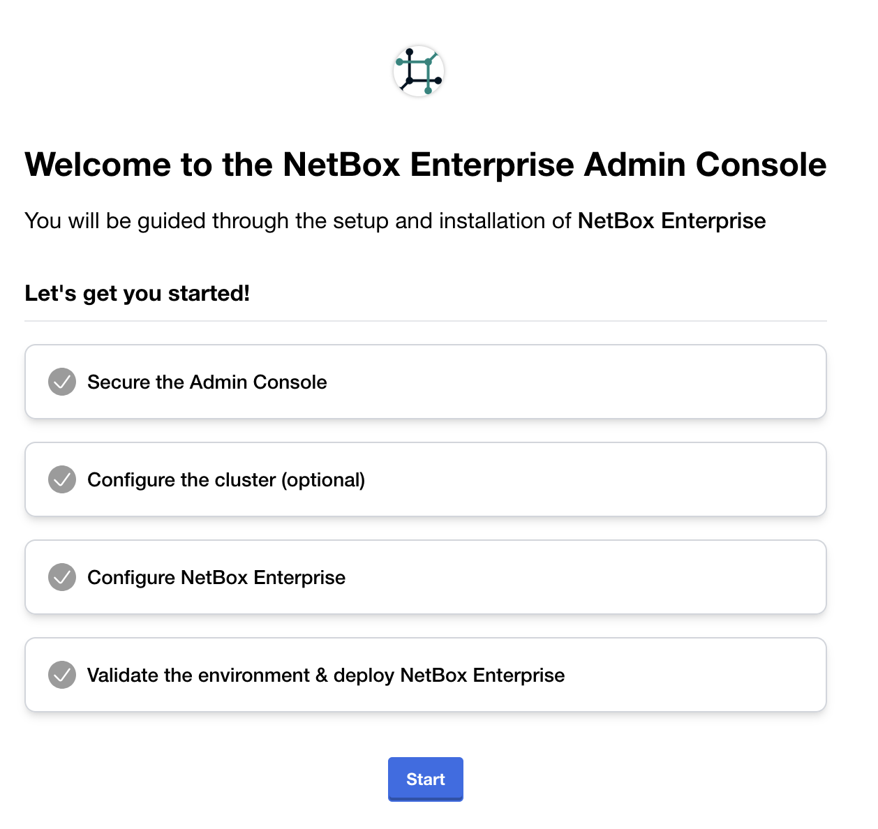 Screenshot: Welcome to the NetBox Enterprise Admin Console